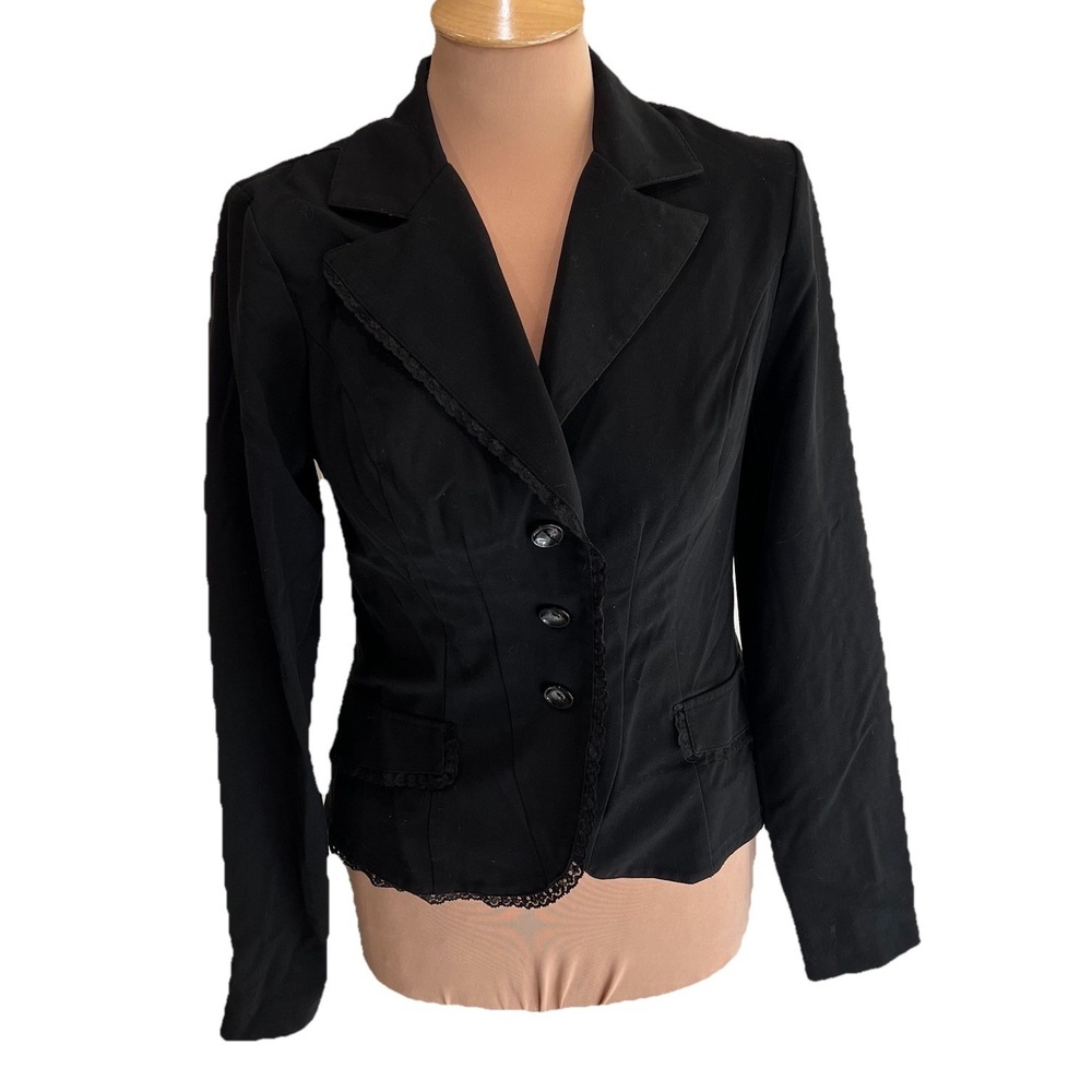 Hot Kiss Black Blazer Lace Accent‎ Whimsigoth Dark Romantic Y2K